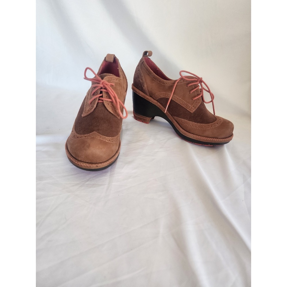 Jambu Seattle Brown Leather Suede Wingtip Oxford Wedge Heels Shoes Womens 7.5 M